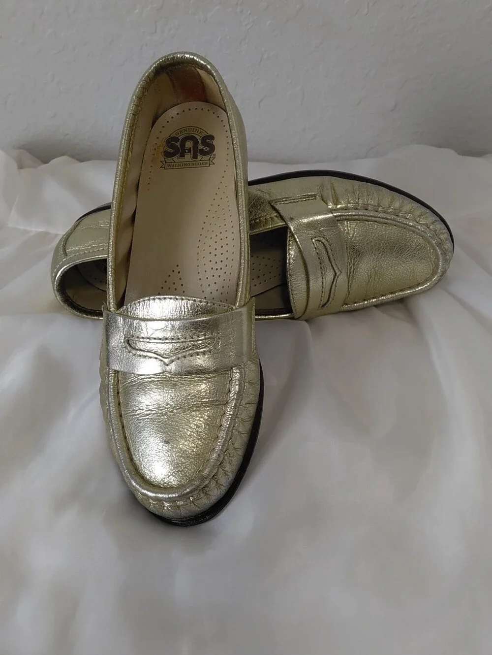SAS Women's Metallic Gold Perforated Slip-On Flat